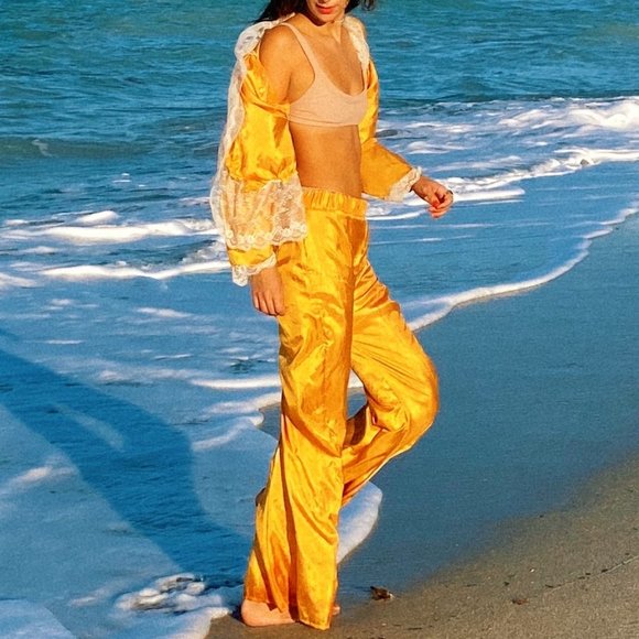 Vintage Mustard Gold High Waist Flare Pants Set